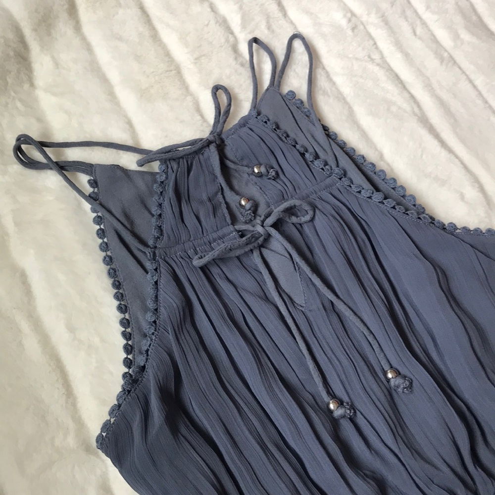 A&F Chiffon High Neck Navy Skater Dress - Picture 6 of 9
